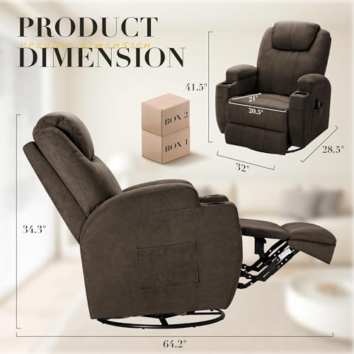 image for Furmax Recliner Chair, 360° Swivel Rocker Chair for Adults, Rocking R