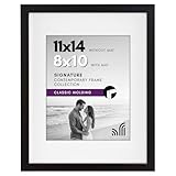 Americanflat 11x14 Picture Frame with Shatter-Resistant Glass - Use as 8x10 Frame with Mat or Display 11x14 Photo Without Mat - Signature Collection - Picture Frames for Wall Display - Black