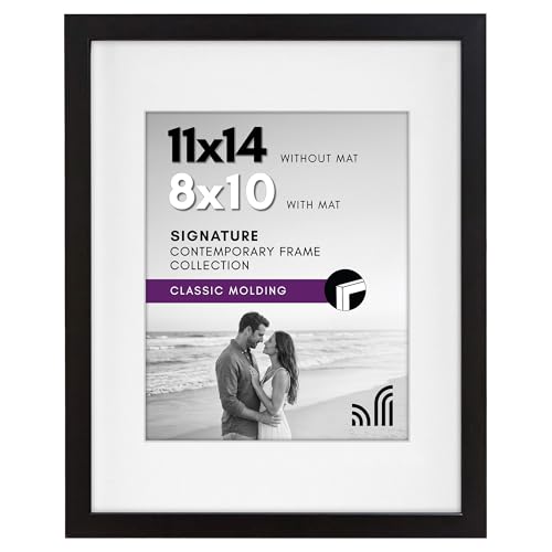 Americanflat 11x14 Picture Frame with Shatter-Resistant Glass - Use as 8x10 Frame with Mat or Display 11x14 Photo Without Mat - Signature Collection - Picture Frames for Wall Display - Black