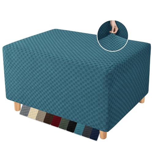YEMYHOM Ottoman Cover Latest Jacquard Design High Stretch Folding Storage Footstool Protector Rectangle Removable Slipcover (Ottoman Medium, Peacock Blue)