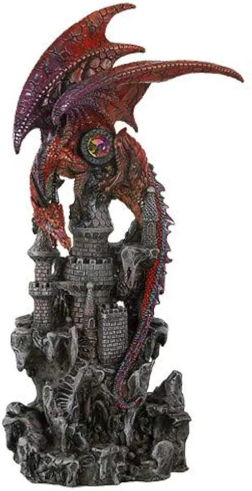 Pacific Giftware Guardian Dragon Protecting Castle with Precious Stone Collectible Figurine 12 Inch
