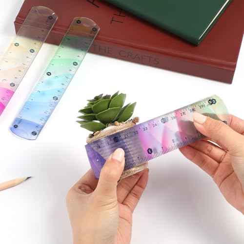 Yuomeaz 3 Stück Flexible Lineale, 15/20/30 cm 3 Größen Klare Weiche Biegbare Lineale, Farbverlauf Kunststofflineal mit Zentimeter und Zoll