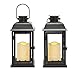 Outdoor Black Solar Candle Lanterns, 11" Height, Warm White LEDs, Dusk to Dawn Technology, Batteries Included - Set of 2