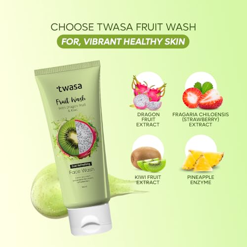 Image of Twasa Dragon Fruit & Kiwi Fruit Face Wash For Brightening, Hydrating & Glowing Skin | Gentle Cleanser With Antioxidants & Vitamin C | Reduces Dullness & Improves Skin Texture | For Men & Women - 100ml