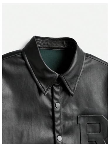 SHENHE Men's PU Leather Button Down Short Sleeve Shirt Collared Dressy Fashion Top Streetwear3