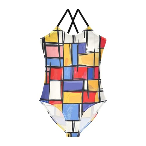 Abstract Art Colorful Blocks Girls Swimsuit One Piece Bathing Suit for Baby Girls' Swimwear 3-10T