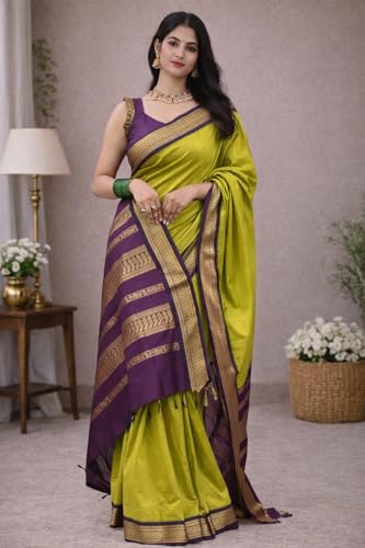 Image of South Cotton Gadwal Saree for Women | Celebrity Inspired Traditional Ethnic Wear | Chettinad & Kalyani Cotton Sarees | Soft Cotton Saree with Blouse Piece