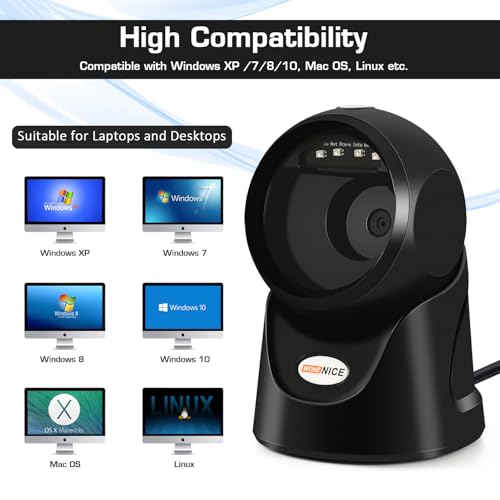 Scanner de codes-barres automatique de bureau filaire USB 1D 2D