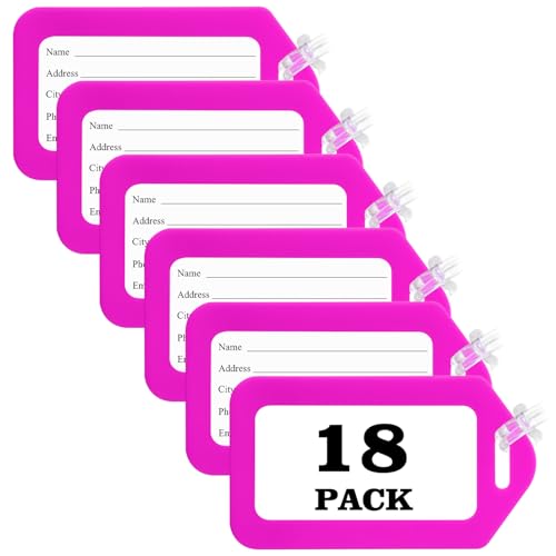 18 Pack Luggage Tag Bright Luggage Tags for Suitcases Bag Tags Name Tags for Kids Travel Accessories Must Haves by Sodsay (Pink)