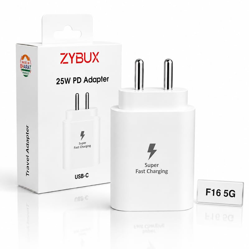 Image of 25W PD Type C Super-Fast Charger Adapter Compatible with Samsung Galaxy F16|A34|A27|A35|A36|A37|M34|M35|M06|M07|M05| F34|F35|F37|F70e | 25 Watt Quick Charging Adaptor, White