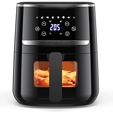 Heißluftfritteuse 4,5L Friteuse Heissluft ohne Öl XL, Air Fryer mit Sichtfenster LED-Touchscreen Cover