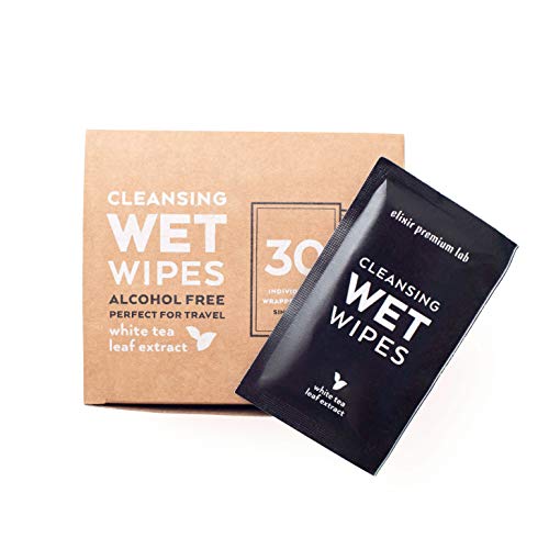 Elixir Premium Lab - Cleansing Wet Wipes Singles - Flushable & Individually Wrapped Wipes for Travel, Alcohol-Free Handy Face Wipes - Premium Korean Beauty Care, for Men & Women, 30 Travel Wipes
