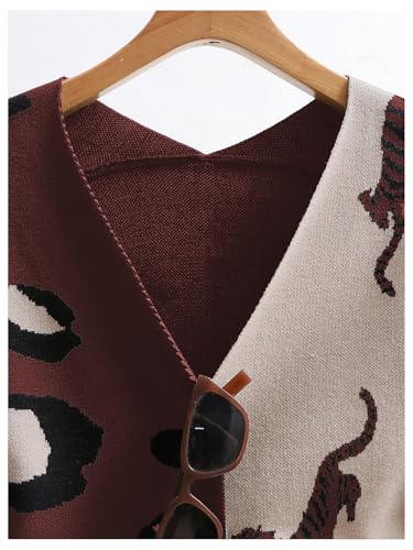 Image of WDIRARA Women's Leopard Tiger Print Cardigan V Neck Long Sleeve Color Block Button Down Sweater Outwear