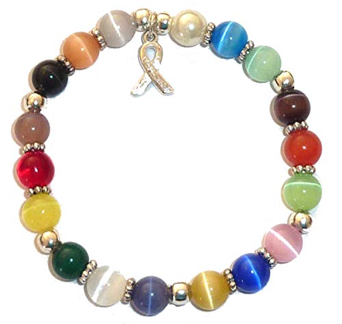 Hidden Hollow Beads Cancer Awareness 6mm Beaded Stretch Bracelet, Show support or for Fundraising Campaigns, Comes Packaged (All Cancer Multi - 8mm Beads)