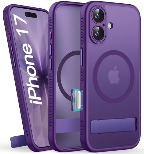Image of Vihibii for iPhone 17 Cover with Stand & Camera Control, [Compatible with Magsafe], Full-Cover Lens Protection, Rugged Hard Back & Silicone Edge, Non-Slip Translucent Slim Case, 6.3 inch 2025, Purple