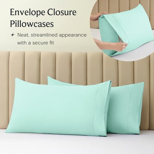 Image of LuxClub 4 PC Sheet Set Bed Sheets Deep Pockets 16 inch Eco Friendly Wrinkle Free Cooling Machine Washable Hotel Bedding Silky Soft - Aquamarine Queen