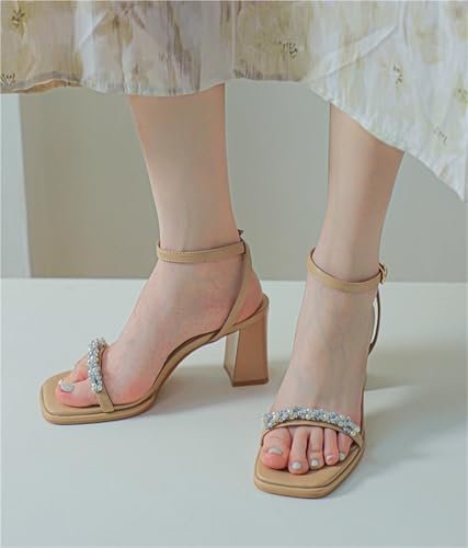Women's Heeled Sandal Rhinestone Heels Strappy Square Open Toe Strappy High Comfortable For Daily Work Wedding Party4