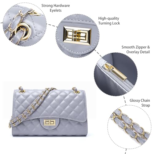 Image of Quilted Leather Crossbody Bags for Women Trendy Ladies Shoulder Purse Satchel HandBag with Chain Strap