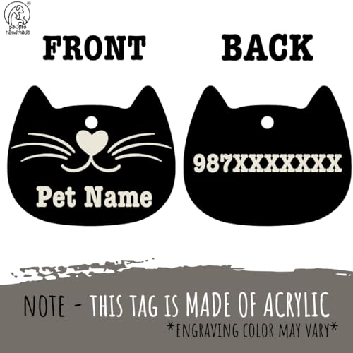 Image of PAWPRO HANDMADE Reflective Cat Collar with Custom ID Tag - Adjustable Breakaway Collar with Bell for Cats & Small Dogs - Personalized Name Tag (Shadow)