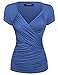 Zeagoo Women's Cross-front V Neck Ruched Cap Sleeve Blouse, B_blue, Large