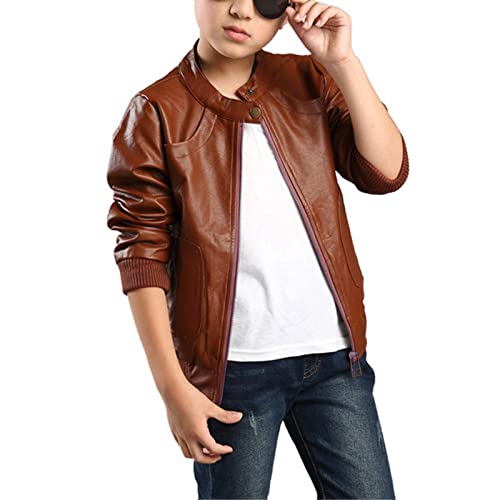 Generic Toddler Kids Little Boys Long Sleeve Thick Fleece Lined Faux Leather Zipper Jacket Spring Autumn Jackets Boys Brown, 9-10 Years4