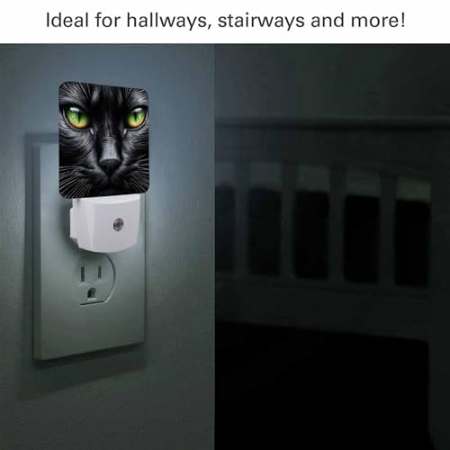 Image of LED Night Light,Textured Black Cat Halloween Icon LED Night Light Plug into Wall with Dusk to Dawn Light Sensor White Energy Efficient Nightlight for Bedroom Hallway Living Room Kitchen