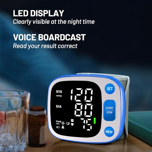 Oklar Blood Pressure Monitors for Home Use Rechargeable Wrist Digital BP Machine Cuff with LED Backlit Display, Voice Broadcast, 240 Memory Storage for 2 Users with Carrying Case, Blue - Image 5