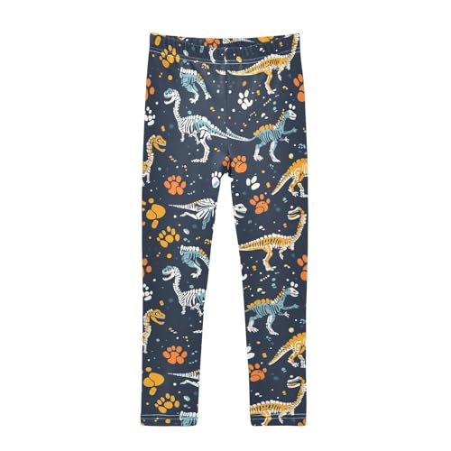 Wusikd Colorful Dinosaur Girls' Leggings Toddler Doodles Bones Kids Yoga Pants Dance Active Tights 4T