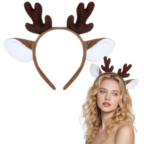 Image of Yolyoo Deer Antlers Headband Reindeer,Deer Costumes for Women Adults Cute Reindeer Antler Head Bands for Halloween Christma (Brown + White)
