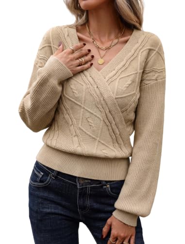 Image of ZAFUL Women's V Neck Cable Knit Sweater