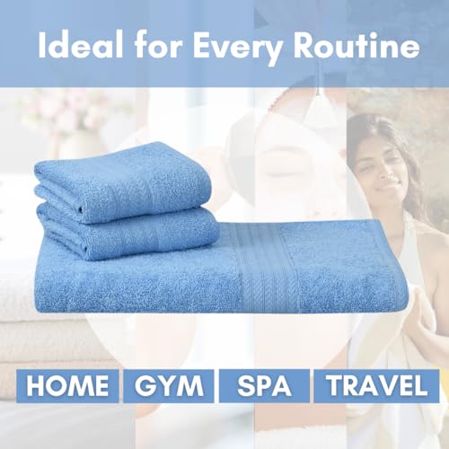 Image of Mafatlal Joy Cotton Towel Set - 1 Large Bath Towel + 2 Hand Towels | 58 x 29 inch + 24 x 12 inch | Soft, Quick Dry & Highly Absorbent | 450 GSM | Petit Four | Home & Travel Use