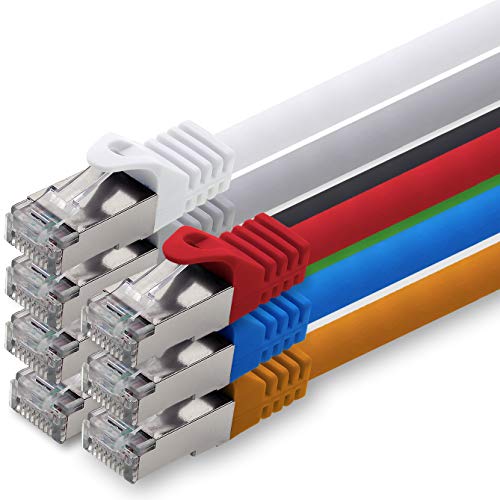 2,0m - 7 colores - 7 piezas - CAT.7 Cable de red (SET) - 10 GB/s - Ethernet LAN 600MHz Cable Patch CAT7 S-FTP Doble blindado PIMF libre de halógenos compatible con CAT5 CAT6a CAT6a CAT8
