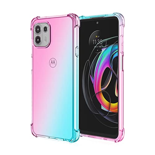 EASSGU Funda para Motorola Moto Edge 20 Lite (6.7' Inches), Carcasa Protectora de Color Degradado Transparente, Case para Teléfono Anticaída y Antiarañazos - Rosado Verde