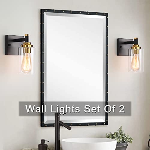 Zchaoz Black And Gold Wall Sconces Set Of Two Bathroom Light Fixtures Brass Sconces Wall Lighting Modern Wall Light Fixtures With Glass Shade Rustic Wall Lamps For Living Room Bedroom Hallway Kitchen #TOP1