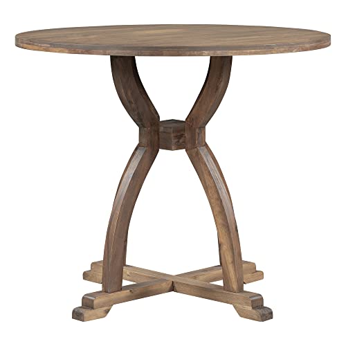 Round Counter Height Dining Set 5-Piece Kitchen Table And Chairs For 4, Farmhouse Wood Dining Table Set With Trestle Legs And 4 Upholstered Dining Chairs For Small Place, Brown #TOP7
