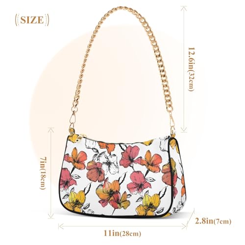Clutch Shoulder Bags Tote Evening Purse Handbags for Women Hand Drawn Floral Hobo Bags with Zipper Closure3