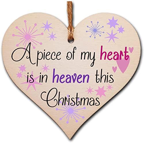 Handmade Christmas Hanging Wooden Heart Plaque Decoration Gift to Remember Lost Loved Ones festive bauble