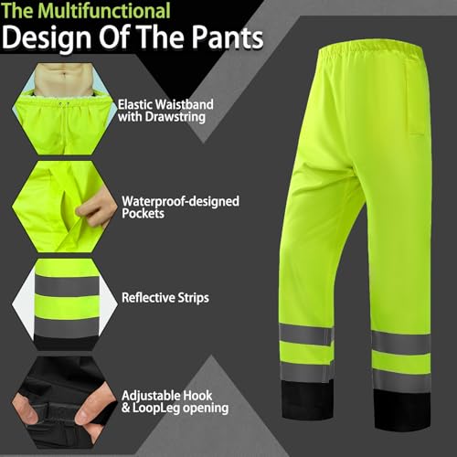 vitagear Hi Vis Class 3 Safety Rain Jacket for Men Waterproof, Reflective High Visibility Rain Gear Construction Rain Suit (Yellow-Black L/XL)