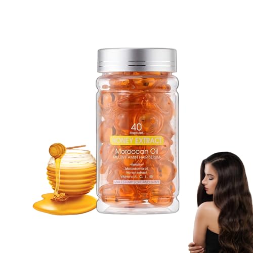 Multivitamin Serum capillaire Capsules de sérum capillaire, traitement capillaire lissant et nourrissant, avec huile vitaminée pour des cheveux souples et sains (40 capsules, miel)