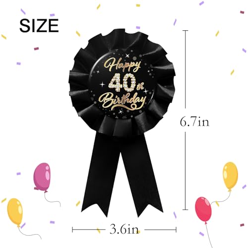 WOWOPA Happy 40th Birthday Pin, Cheers to 40 Years Old Birthday Black Corsage Rosette Button Tinplate Badge Pin Party Decorations - 1Pcs2