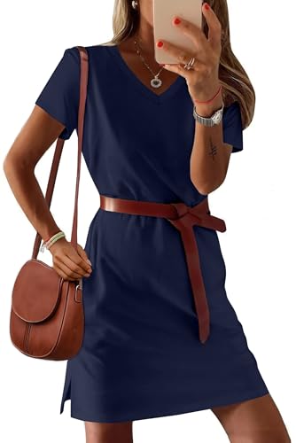 Image of RUMIA Summer Dresses for Women 2026 V-Neck Casual Sundresses T-Shirt Dress
