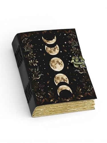 Blank Spell Book of Shadows Journal with Lock Clasp Vintage Handmade Leather Journal Moon Phase Print Diary Prayer Pagan Witchcraft Supplies Wiccan Decor Notebook Daily (7x5 Inch) (7x5 Inches)