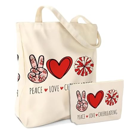 Cheer Gifts, Cheerleader Gifts,Cheerleading 2PCS Cosmetic Bags Canvas Tote Bag Beach Bag with Pocket Makeup Bags Cheer Stuff for Women Girls Coach Fans Aunt Friend Birthday Christmas Friendship