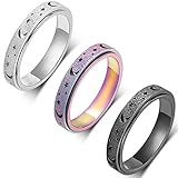 3 Colors Pack Titanium Stainless Steel Fidget Toys Anxiety Ring for Women Spinner Ring Fidget Rings Fidget Spinner Ring Silver Rainbow Black Size 10