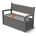 GULAIMOAO 80 Gallon Outdoor Storage Box, Resin Patio Furniture with Armrest, Lockable Deck Box with Waterproof and UV Resistant for Patio Cushions, Garden Tools and Pool Supplies, Grey
