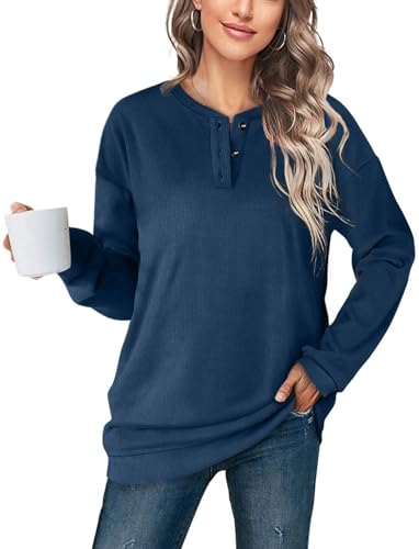 Image of OFEEFAN Womens Casual Sweatshirts Henley Button Up Long Sleeve Tunic Tops