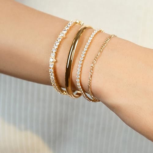 Bennett Tennis Bracelet for Women, 18K Gold Plated Sterling Silver - Hypoallergenic with Cubic Zirconia Stones, Dainty and Trendy Thin Stacking Bracelet, Women's Fashion Jewelry4