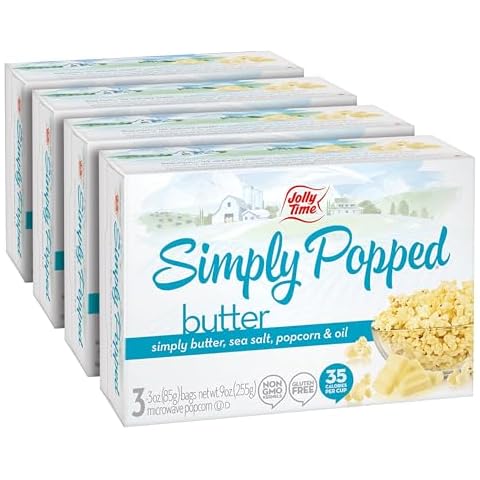 Jolly Time Simply Popped - Lightly Salted Microwave Popcorn, 3oz Sharing Bag, 3 Bags Per Carton (Simply Popped Butter, 3 Ounce (Pack of 12)) Cover