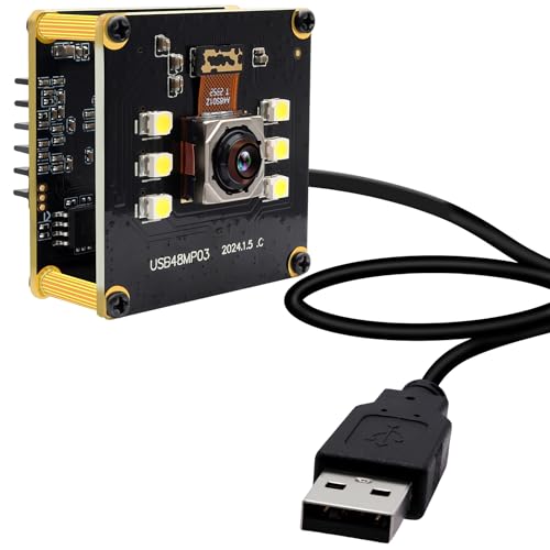 IFWATER 48MP USB Camera 8K Camera Fast Autofocus USB Camera Module with No Distortion Lens Webcam with 6pcs White LEDs PC Computer Camera Plug and Play for Industrial Inspection Document Scanning