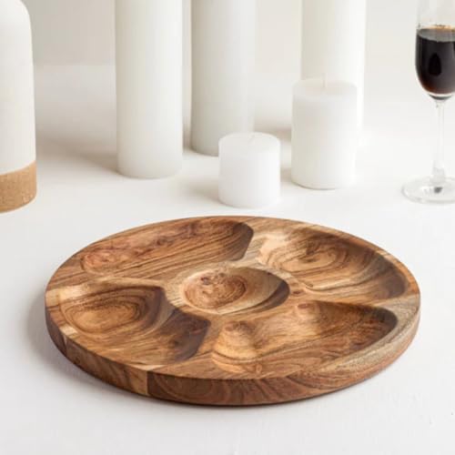 Image of Aurum Crafts Round Acacia Wood Snack Serving Platter | Premium Wooden Serving Plate for Snacks, Appetizers & Dry Fruits | Elegant Kitchen & Dining Table Platter